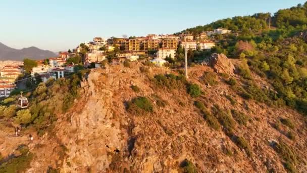 Vackra Havet Panorama Landskap Alanya Slott Antalya Distriktet — Stockvideo