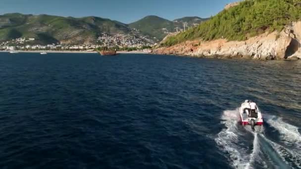 Aerial Drone Nyomkövető Felülről Lefelé Videó Jacht — Stock videók