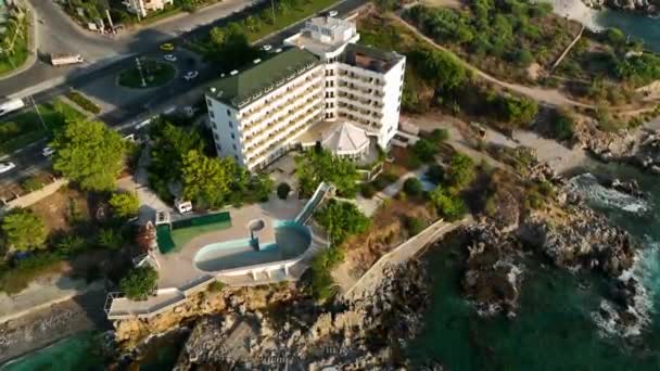 Hotel Abandonado Costa Mediterránea Vista Aérea Turquía Alanya — Vídeos de Stock