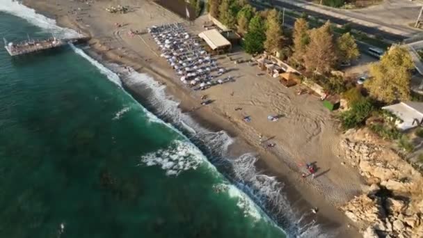 Alanya Strand Von Oben Blick Auf Den Berg Mit Küste — Stockvideo
