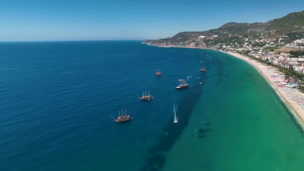 Літня Блакитна Вода Alanya Turkey Air View — стокове відео