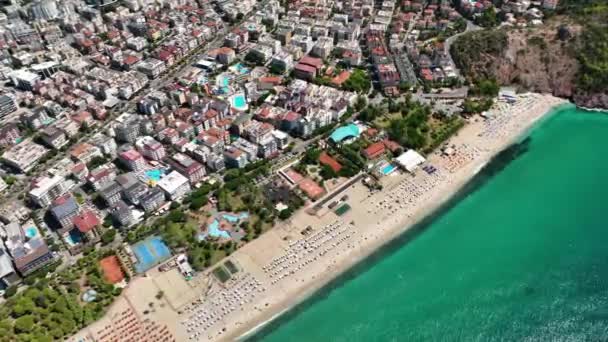 Zomer Azuurblauwe Zee Vibes Alanya Turkije Luchtfoto Uitzicht — Stockvideo