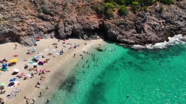 Playa Más Hermosa Mar Mediterráneo Cleopatra Alanya Aeria Vista — Vídeo de stock