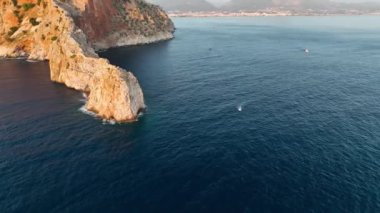 Castle Alanya Kalesi Aerial View 4 K of Mountain and City Turkey