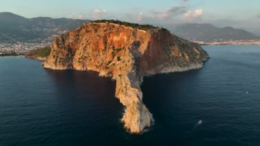 Castle Alanya Kalesi Aerial View 4 K of Mountain and City Turkey