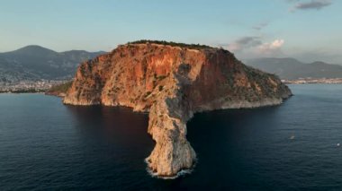 Castle Alanya Kalesi Aerial View 4 K of Mountain and City Turkey