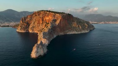 Castle Alanya Kalesi Aerial View 4 K of Mountain and City Turkey