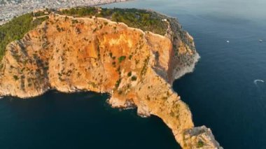 Castle Alanya Kalesi Aerial View 4 K of Mountain and City Turkey
