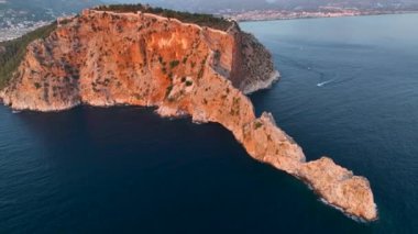Castle Alanya Kalesi Aerial View 4 K of Mountain and City Turkey