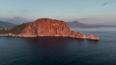 Castle Alanya Kalesi Aerial View 4 K of Mountain and City Turkey