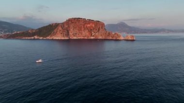 Castle Alanya Kalesi Aerial View 4 K of Mountain and City Turkey
