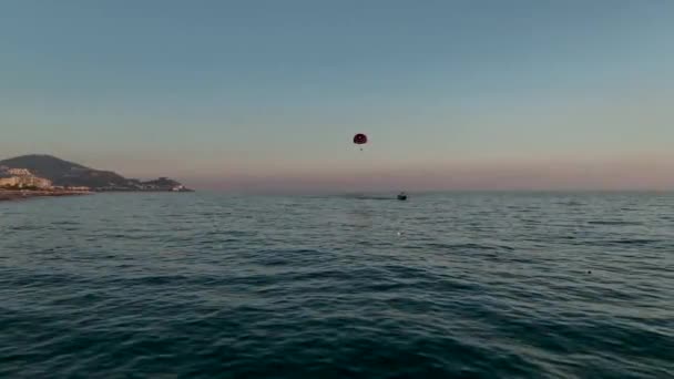 Parasailing Zee Luchtfoto Uitzicht Turkije Alanya — Stockvideo