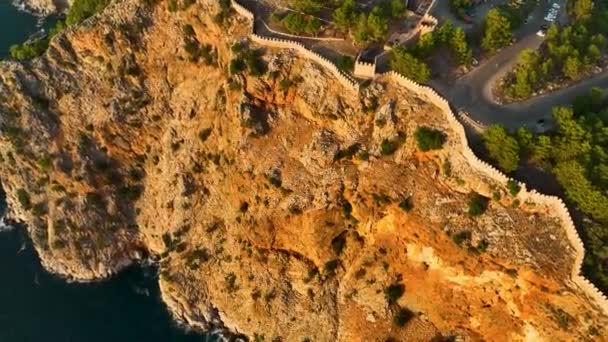 Alanya Castle Alanya Kalesi Aerial View Mountain City Turkey — Stock video