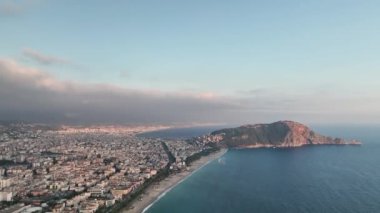 Castle Alanya Kalesi Aerial View 4 K of Mountain and City Turkey