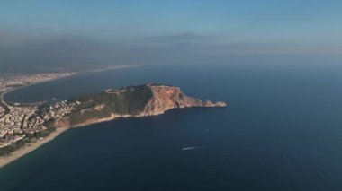 Castle Alanya Kalesi Aerial View 4 K of Mountain and City Turkey