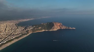 Castle Alanya Kalesi Aerial View 4 K of Mountain and City Turkey