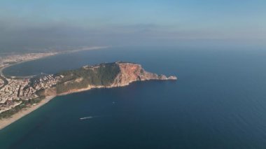Castle Alanya Kalesi Aerial View 4 K of Mountain and City Turkey