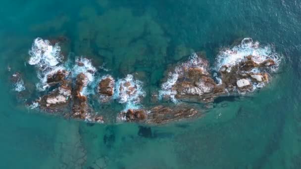 Textura Kamenné Pláže Při Západu Slunce Turecko Alanya Letecký Pohled — Stock video