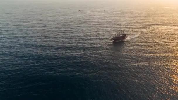 Sea Trip Large Pirate Yacht Sea Aerial View Turkey Alanya — Stock Video