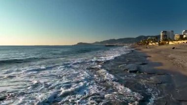 sea filmed on a drone in the sunset