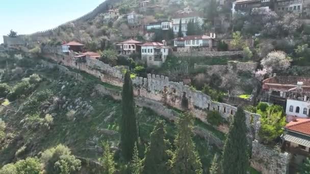 Alanya Castle Alanya Kalesi Aerial View Mountain City Turkey — 图库视频影像