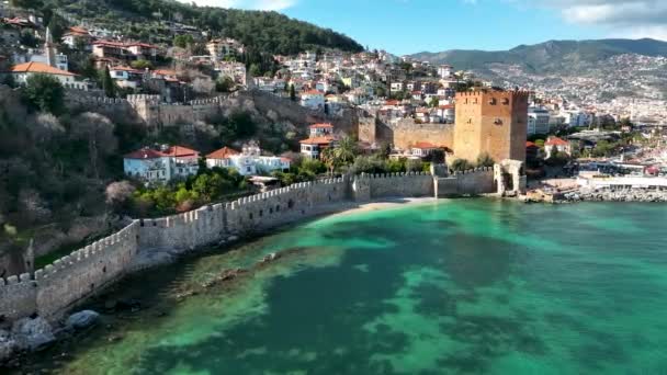 Alanya Castle Alanya Kalesi Aerial View Mountain City Turkey — Video Stock