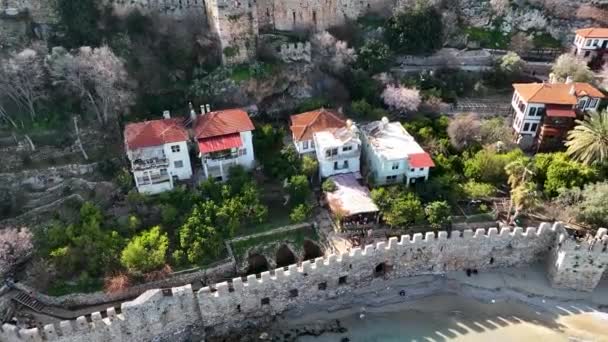 Alanya Castle Alanya Kalesi Aerial View Mountain City Turkey — Video Stock