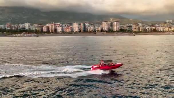 Sports Boat Sails Fast Sea — Stock Video