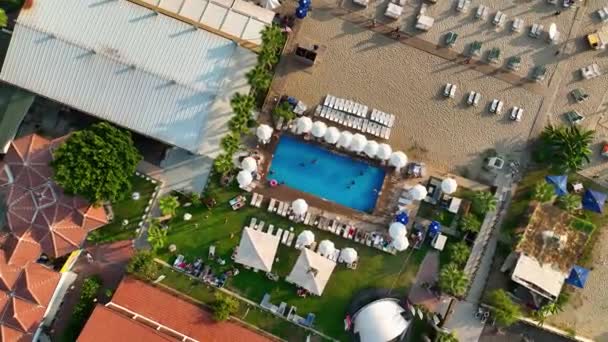Beach Pool Flygbild Turkiet Alanya — Stockvideo