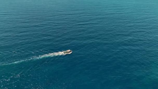 Tug Boat Sails Port Aerial View Turkey Alanya — Stock Video
