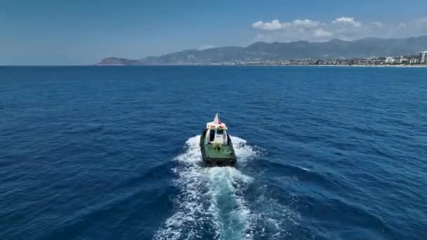 Bogserbåt Segel Hamn Antenn Turkiet Alanya — Stockvideo