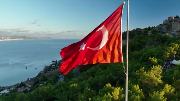 Bandera Turquía Vista Aérea Turquía Alanya — Vídeos de Stock