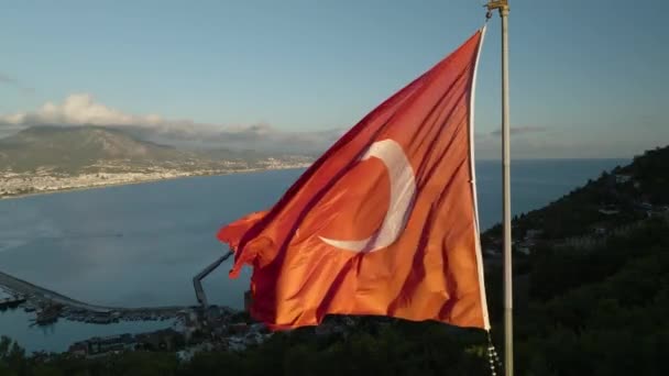 Bandera Turquía Vista Aérea Turquía Alanya — Vídeo de stock