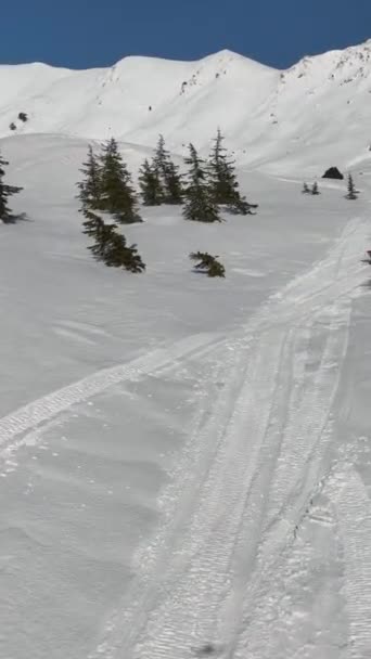 Motos Nieve Las Montañas — Vídeos de Stock