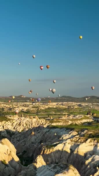 热气球在卡巴多西亚的山地上空飞舞 — 图库视频影像