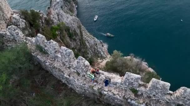 Morze Wakacje Widok Lotu Ptaka Piękny Widok Fortecę Miasta Alanya — Wideo stockowe