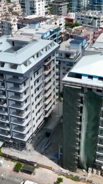Работы Строительных Площадках Фасадные Работы Изготовление Плитки Бетонная Крыша — стоковое видео