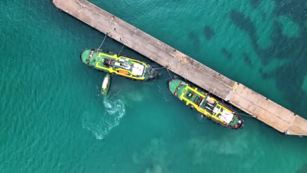 Tugboat Zakotvení Mořském Přístavu Úžasné Pozadí — Stock video