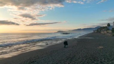 sea filmed on a drone in the sunset