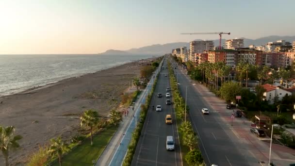 Showing Turkish Coastal Beach Front Water Park Summer Time Hot — Vídeo de Stock