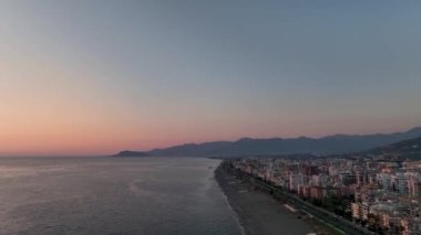 water aerial view. Calm waterscape at sunny evening.