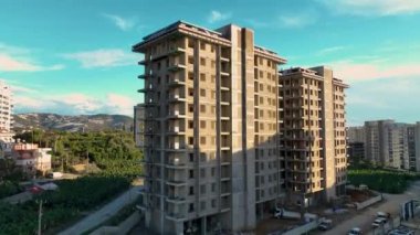 Construction of high quality houses good sunset color background
