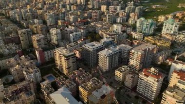 City panorama on the seashore 4K aerial view