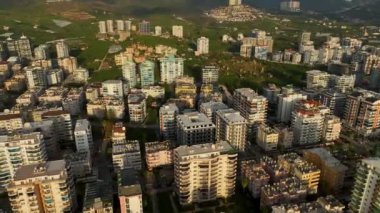 City panorama on the seashore 4K aerial view