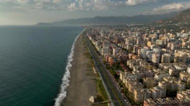 City panorama on the seashore 4K aerial view