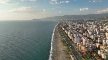City panorama on the seashore 4K aerial view