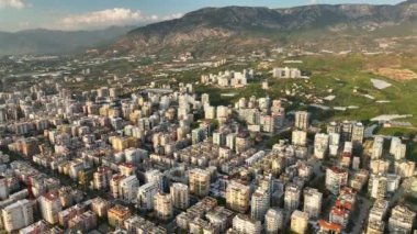 City panorama on the seashore 4K aerial view