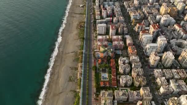 City Panorama Seashore Aerial View — Vídeos de Stock
