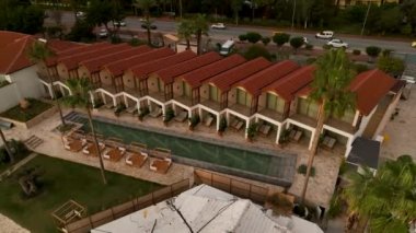 Dirty pool aerial view ,green water no people cold