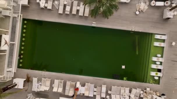 Dirty Pool Aerial View Green Water People Cold — Stock Video